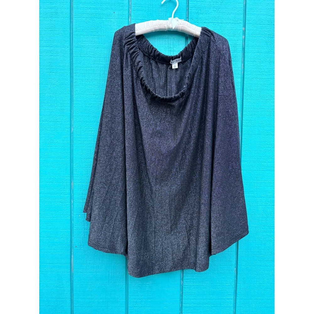 Ava & Viv Womens 1X Black Silver Metallic Shimmer Flowy Skirt Sparkle Party‎